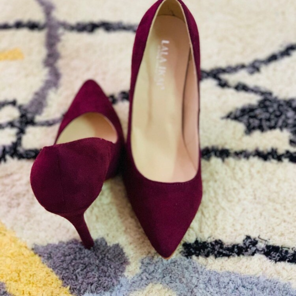 Red slip on pointed high heels